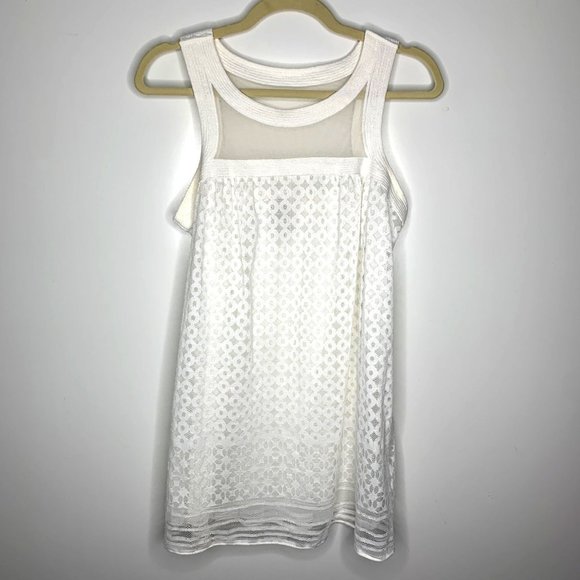 MAX STUDIO White Sheer Circle Boho Tank Top Sz L - Picture 1 of 9